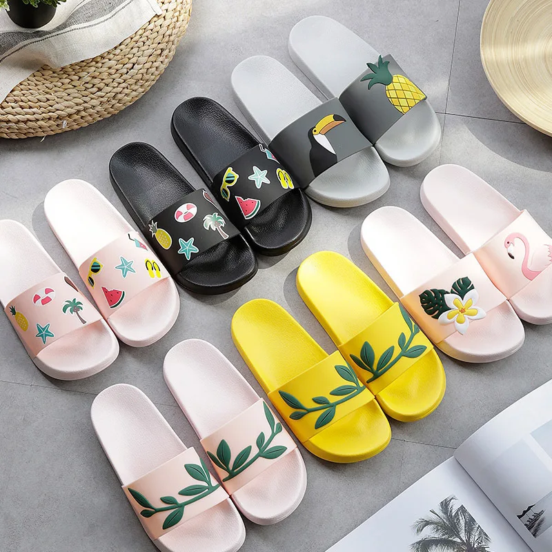 Cute Flamingo Summer Women Slippers Cartoon Ladies Slides House Shoes Black Pink Flip Flops Non-slip EVA Soft Girl Home Slippers