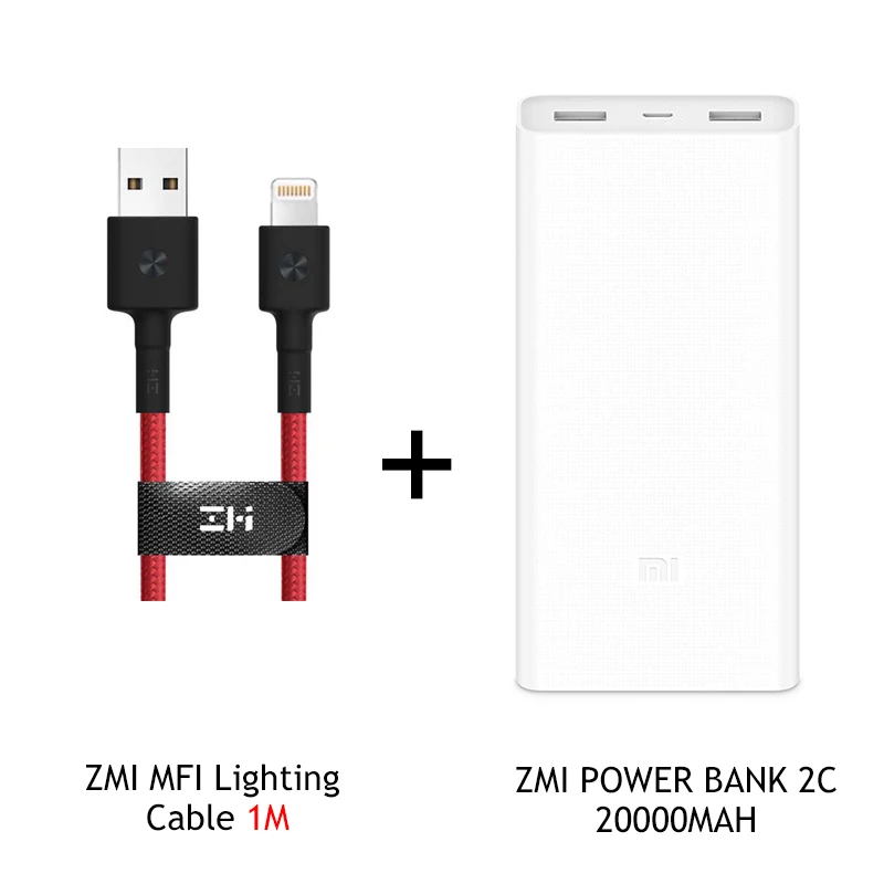 Original Xiaomi Mi Power Bank 20000mAh 2C External Battery portable charging Dual USB QC3.0 20000 mAh Powerbank charger - Color: 2c Add ZMI Lighting