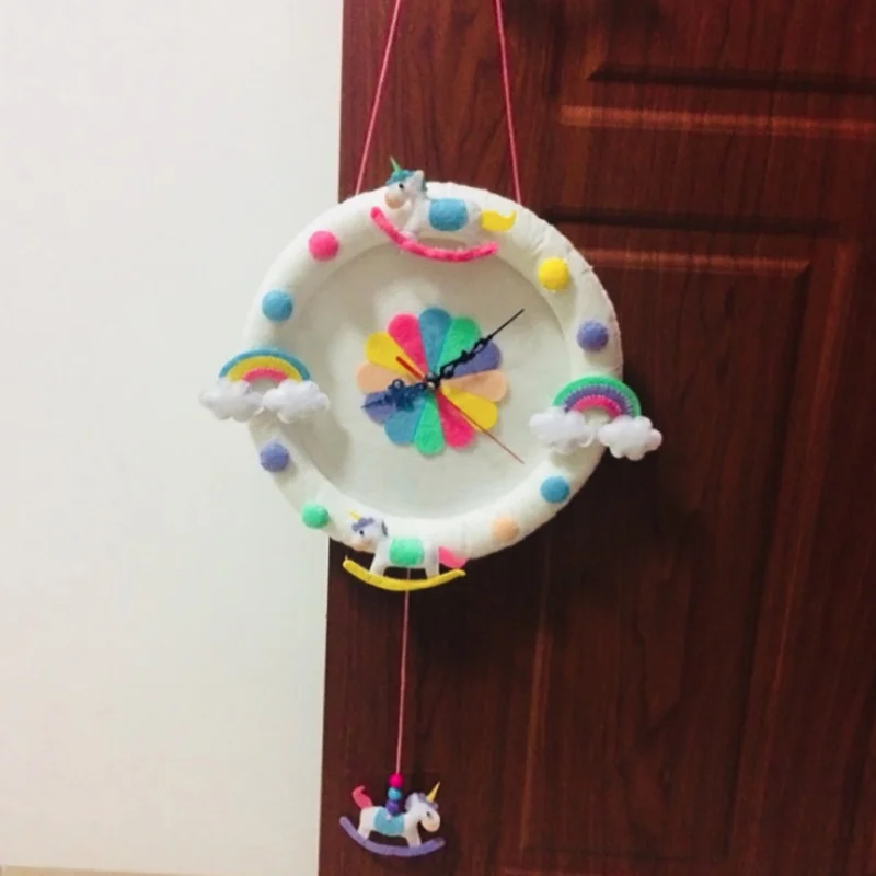 Forest Animal Wall Clock Felt DIY Material Kit Handmade Free Cutting Cloth Clock For Living Room Decorartion Sewing Crafts