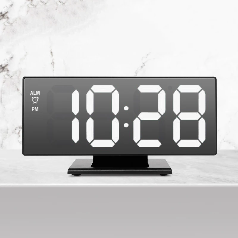 Creativity Digital Alarm Clock LED Mirror Clock Multifunction Snooze Time Display Night Light Desktop LCD Desktop USB Cable