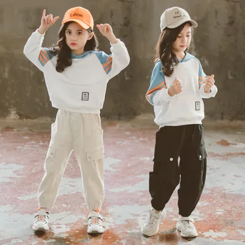 

Spring and autumn girls sports suit 2020 new autumn hooded sweatshirt overalls two-piece suit