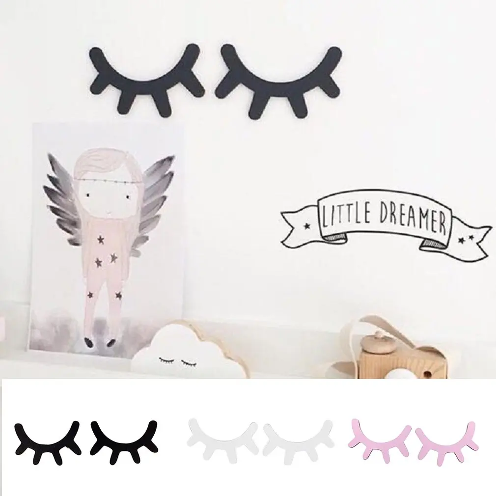 Cartoon 3D Wood Wall Sticker DIY Cute Eyelash Closed Eye Wall Decal For Children Babies Home Living Room Decoration