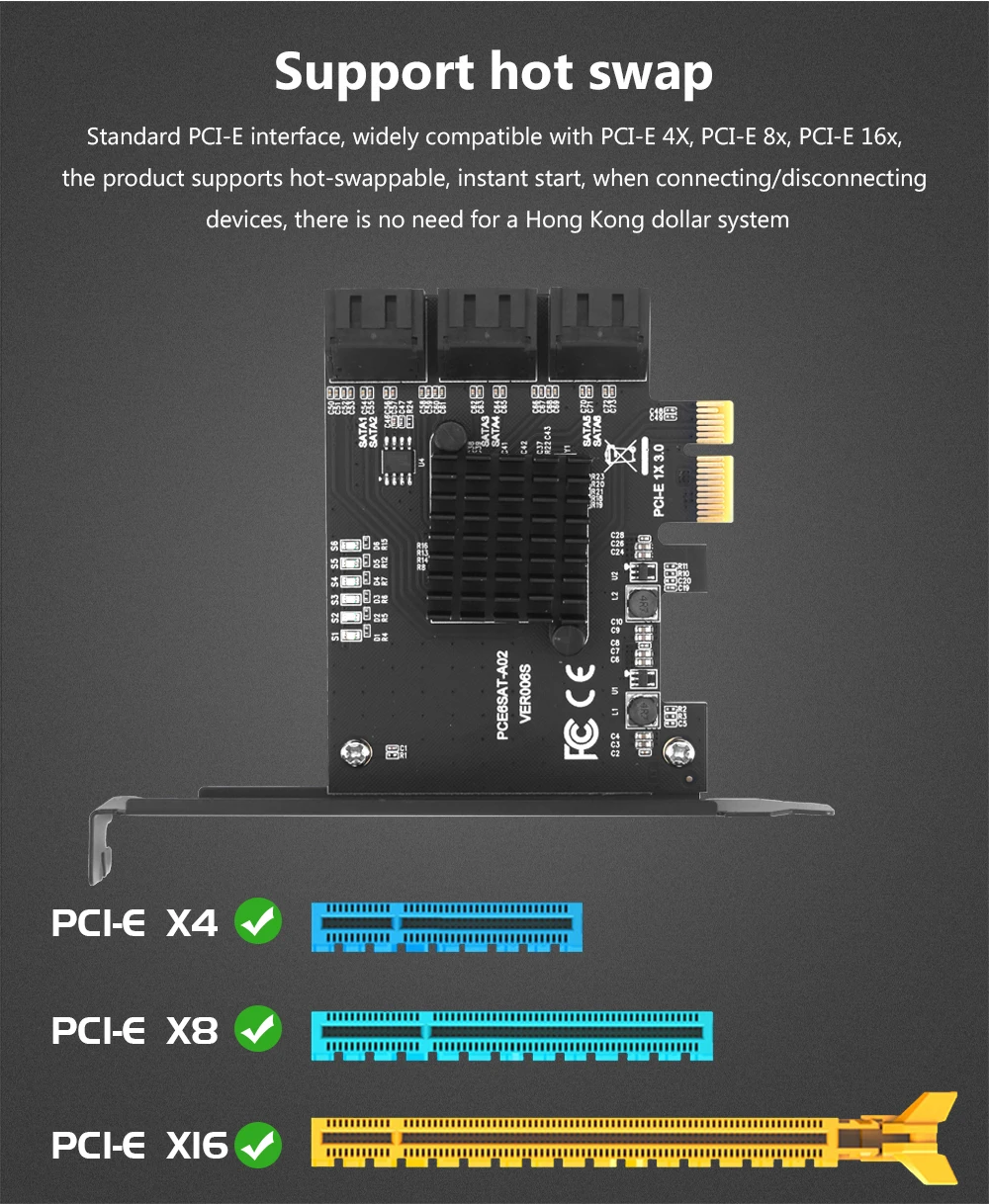 TISHRIC PCI-E SATA Controller Expansion Card - 6/8/10 Ports, ASM1166, PCI SATA3.0 Adapter Description Image.This Product Can Be Found With The Tag Names Adapter, Asm1166 6 ports, Asm1166 sata controller, Expansion card, Pci sata ide controller card