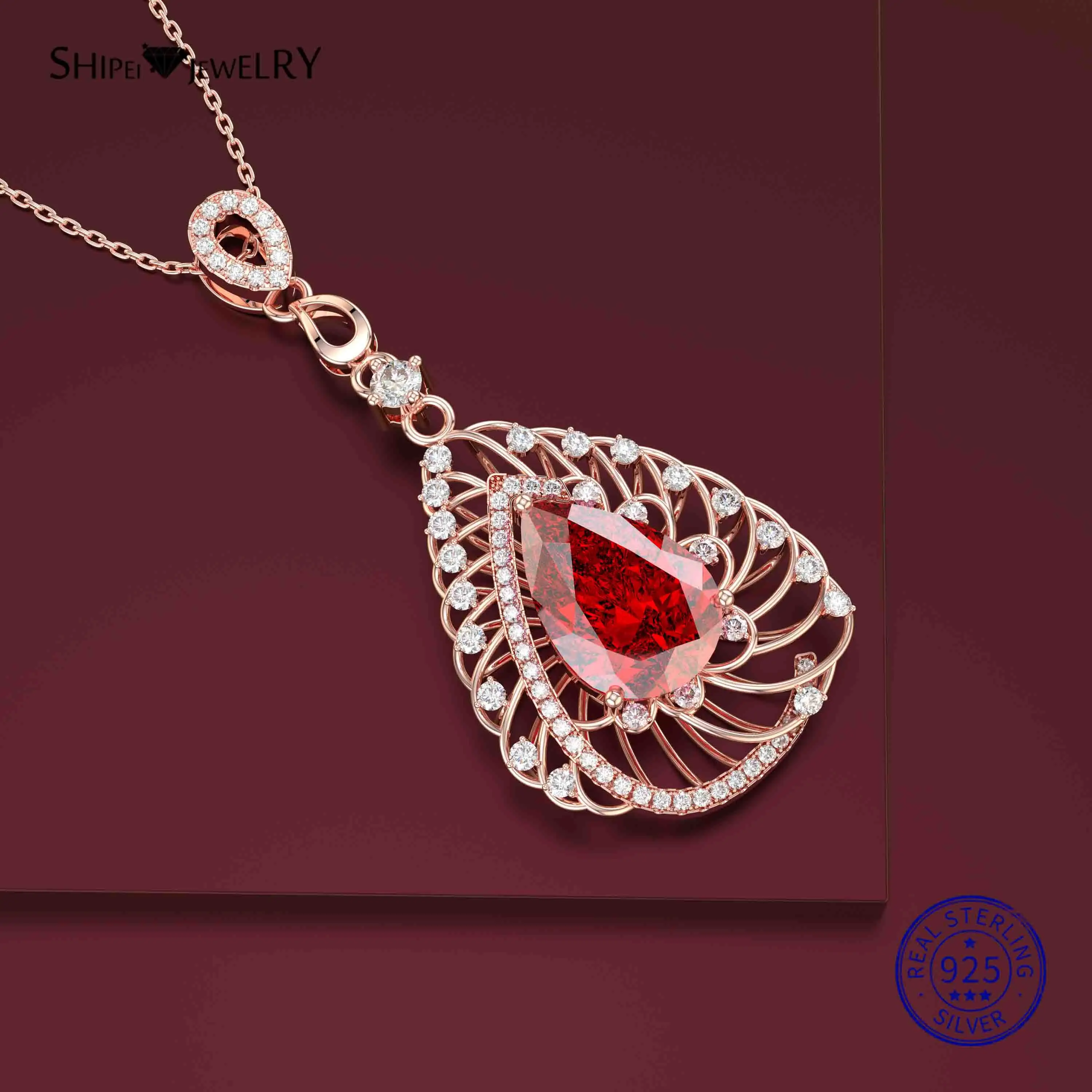 Shipei 925 пробы серебро модное Белое золото созданное лабораторное сапфир драгоценный камень грушевое ожерелье для женщин девушек Подарок на день рождения