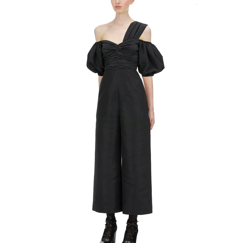 TWOTWINSTYLE женский комбинезон длиной до щиколотки с асимметричным воротником и рукавом-фонариком, с высокой талией и рюшами, новая женская одежда