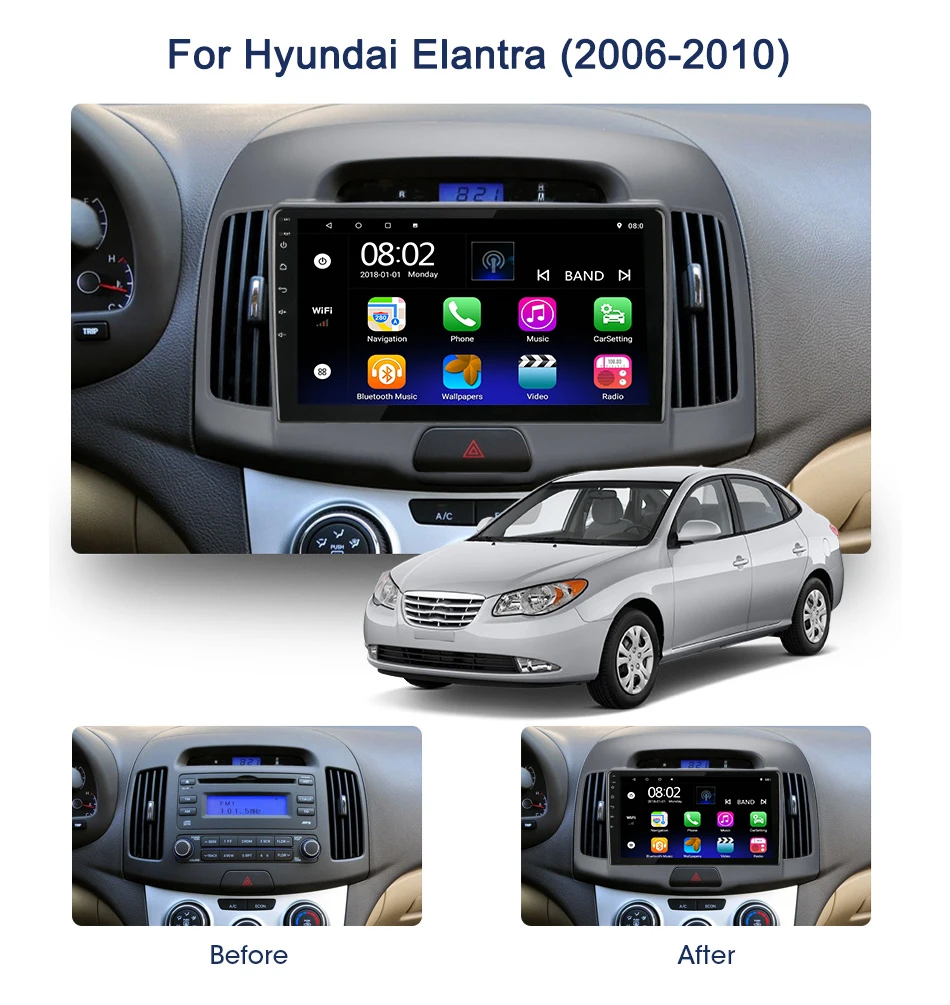 NaviTree 9 дюймов ips 2.5D T3 Android 9,0 автомобильный Радио мультимедиа для hyundai Elantra 2007 2008 2009 2010 2011 поддержка SWC wifi USB
