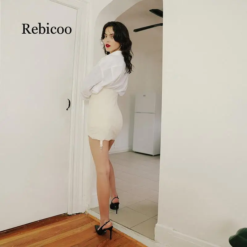 Rebicoo Women Summer Harajuku Fashion Streetwear Skirts Hole Cross Bandage High Waist Bodycon Sexy Packet Hip Short Skirt