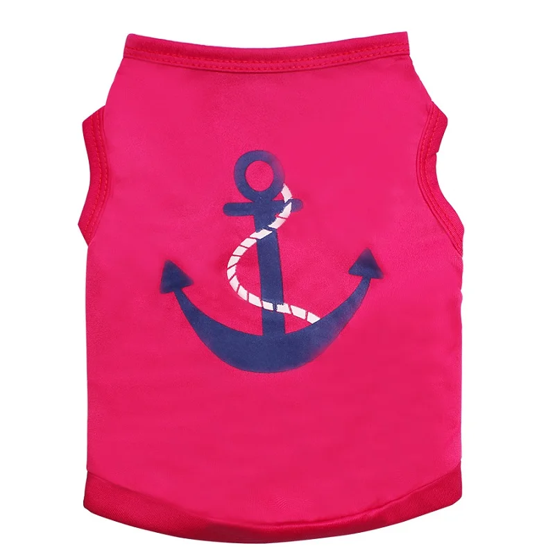 Pink Костюмы для щенков, моряка, моряка, морского флота, с принтом якоря, полиэстер, дышащий Летний жилет, футболки для собак, повседневные жилеты, одежда для щенков, для собак Xs-L - Цвет: Pink