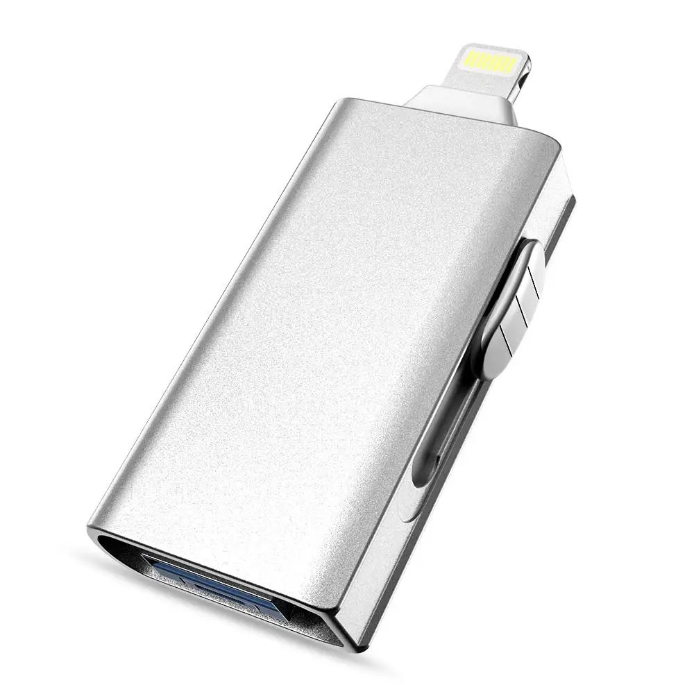 Флеш-накопитель OTG USB, карта памяти Lightning, 16 ГБ, 32 ГБ, 64 ГБ, 128 ГБ, 256 ГБ, флеш-накопитель для iPhone/iPad/Android/PC, для iOS, флешка 3,0 - Цвет: Серебристый
