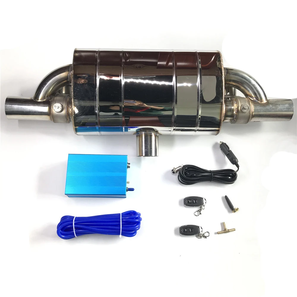 배기 리모컨 T 스타일 밸브 머플러, 1 입구-2 출구, 2 밸브, 스테인레스 스틸 범용 51, 63, 76mm 진공 펌프