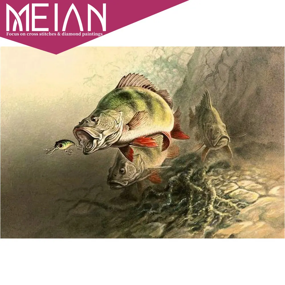 Meian Fish 5D Diy алмазная живопись вышивка крестиком рыболовная Алмазная стразы