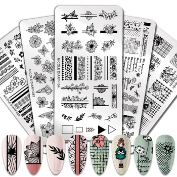 

NICOLE DIARY Nail Art Stamping Plates Flower Festival Geometric Print Image Nail Designs Stainless Steel Stamp Nail Plate Templa