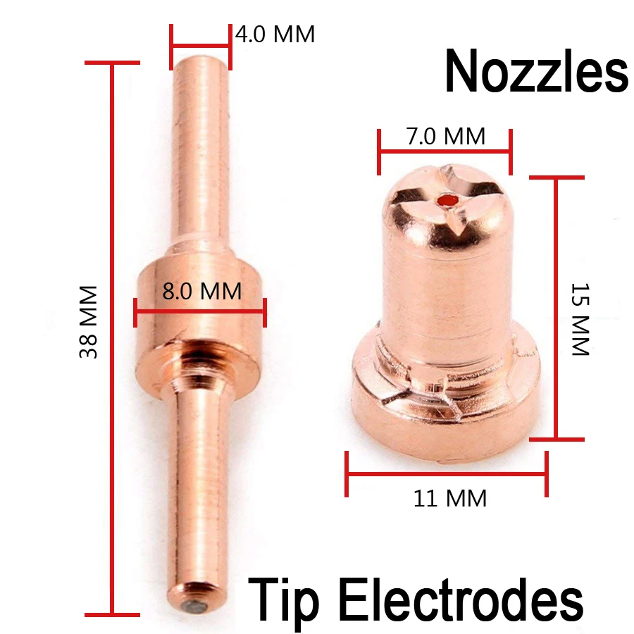 Consumables Red copper extended long tip electrodes and Long nozzles For PT31 LG40 40A Air plasma cutter 20/40/60pcs plasma cutter electrodes nozzles