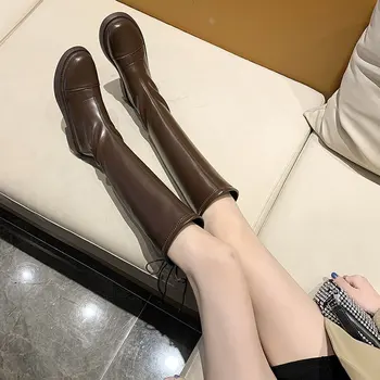 melhor Preto Marrom Joelho Botas Altas Sapatos Femininos Coxa Botas Altas Joelho Rendas Até Botas De Motocicleta Goth Feminino Punk Sapatos Zapatos Mujer