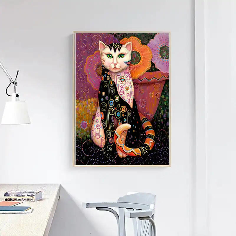 Oucag Gustav Klimt Chat Peintures A L Huile Moderne Abstrait Animal Affiche Et Impressions Peinture Decorations Pour La Maison Photos Pour Salon Aliexpress