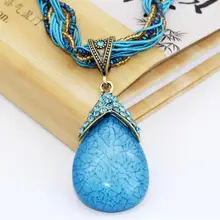 PINKSEE богемный стиль винтажное женское ювелирное изделие капля с кристаллом вокруг многослойная цепочка с бусинами ручной работы ретро колье с подвеской