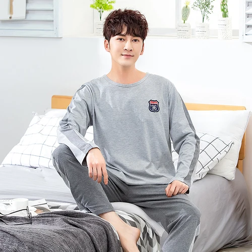 

Autumn Winter Men's Pajamas Set Cotton Male Pajamas Sets Simple Sleepwear Men's Long Sleeve Nightwear Top Pant Leisure Outwear