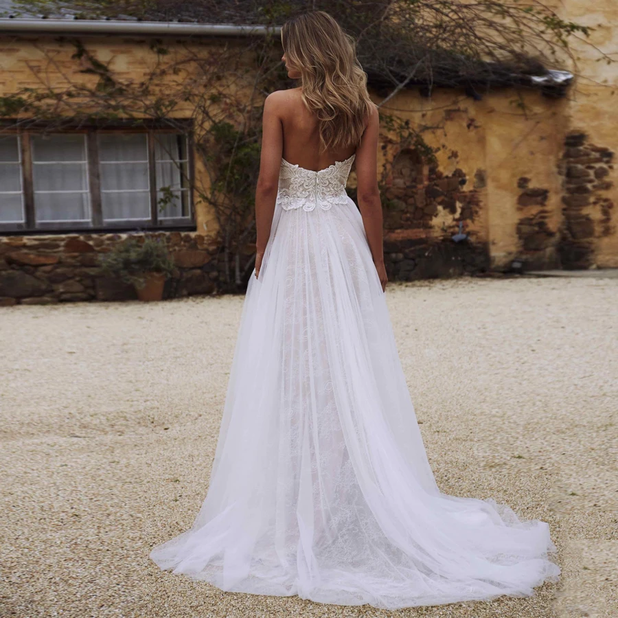 Сексуальное Милое ТРАПЕЦИЕВИДНОЕ свадебное платье Robe De Mariage Deatachable с открытыми плечами Кружевная аппликация богемный свадебное платье размера плюс