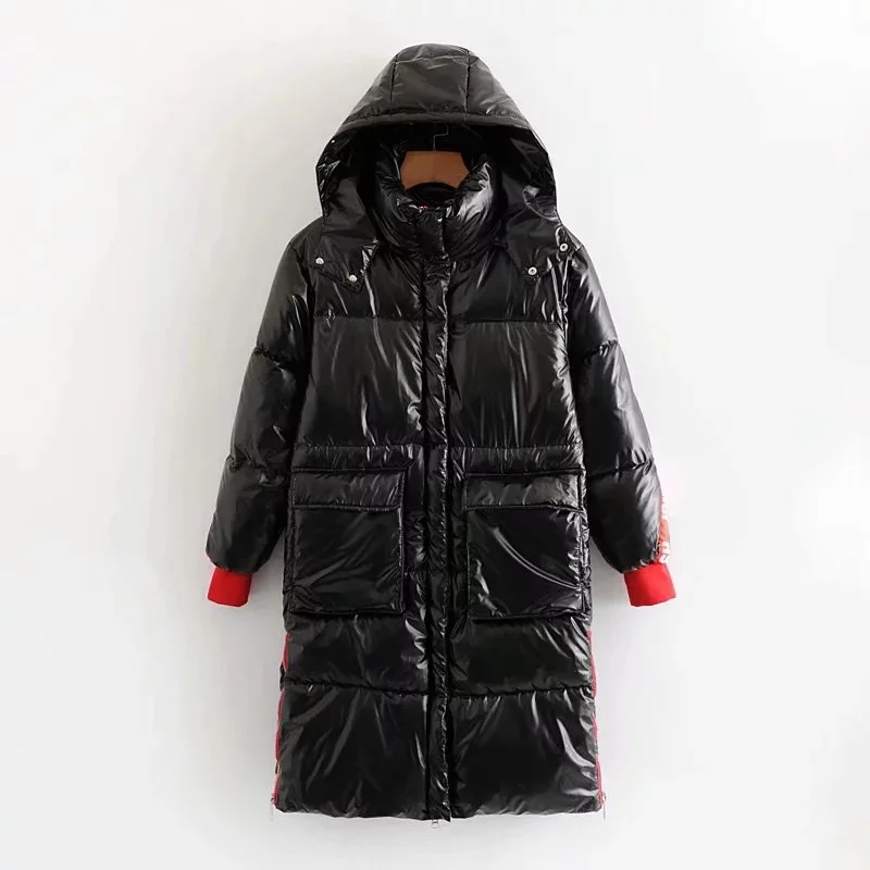

2019 New Winter Coat Women Jacket Fashion Parkas Glossy Cotton Clothes Black Hooded Long Sleeve Cotton Coats Warm Thick Jacket