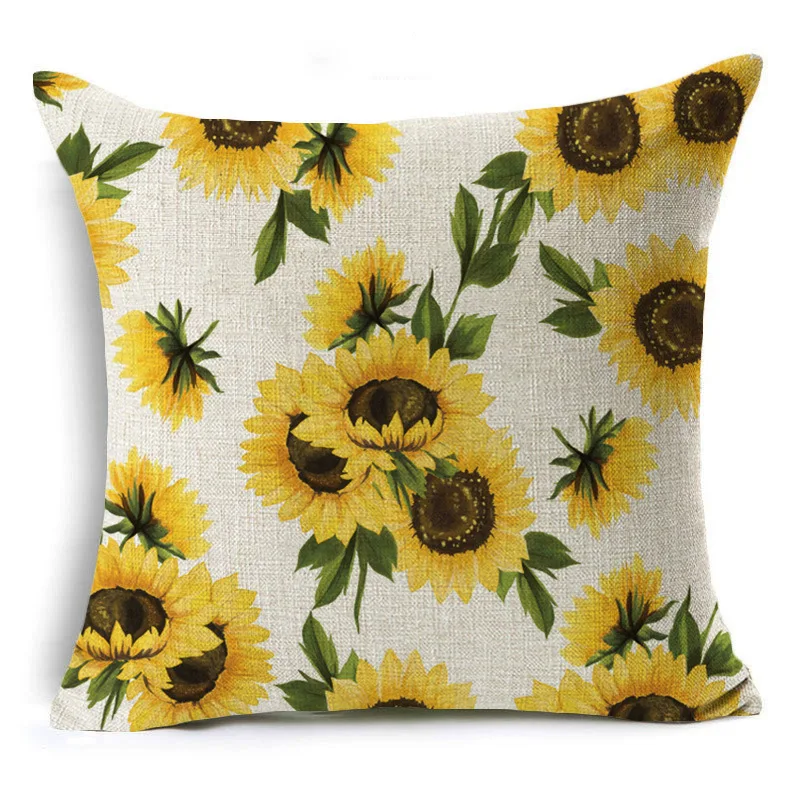Односторонняя печать подсолнух цветок Льняные декоративные подушки Чехол для дивана декоративная картина маслом для домашнего декора желтая наволочка - Цвет: Sunflower 11