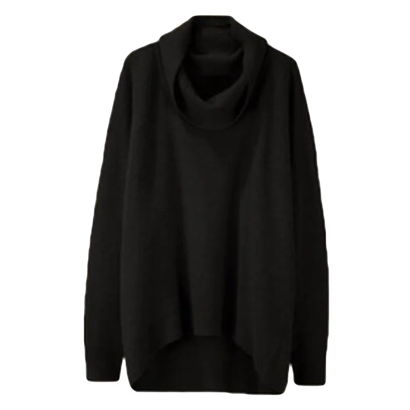 Black S~ 3XL свитер с высоким воротом для женщин с неровным подолом и длинным рукавом пуловер свободный свитер Pull Femme Hiver Большие размеры Truien Dames - Цвет: Black