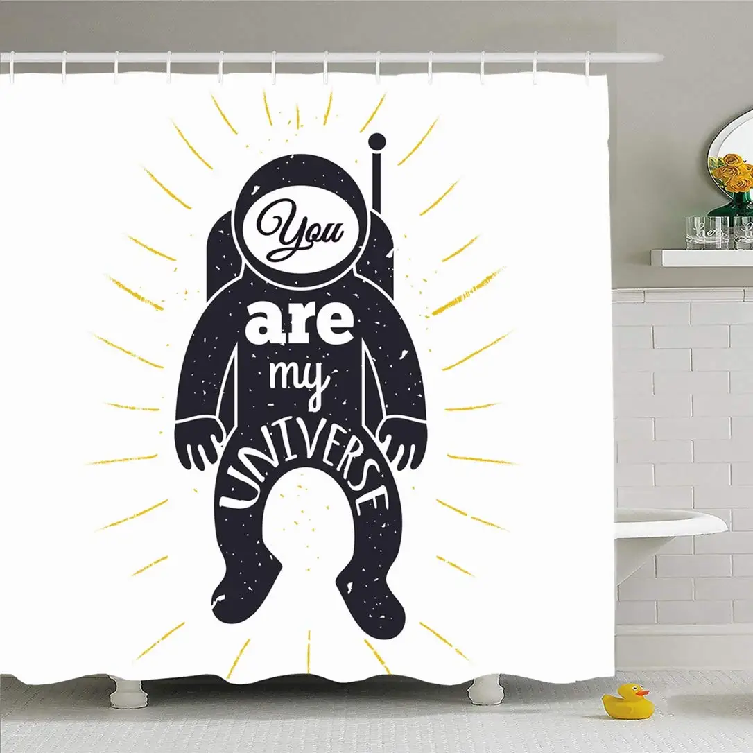 

Shower Curtain Set with Hooks 72x72 Save White Greeting Hand Drawn Man Astronomy Star Vintage Typography Romantic Poster Future