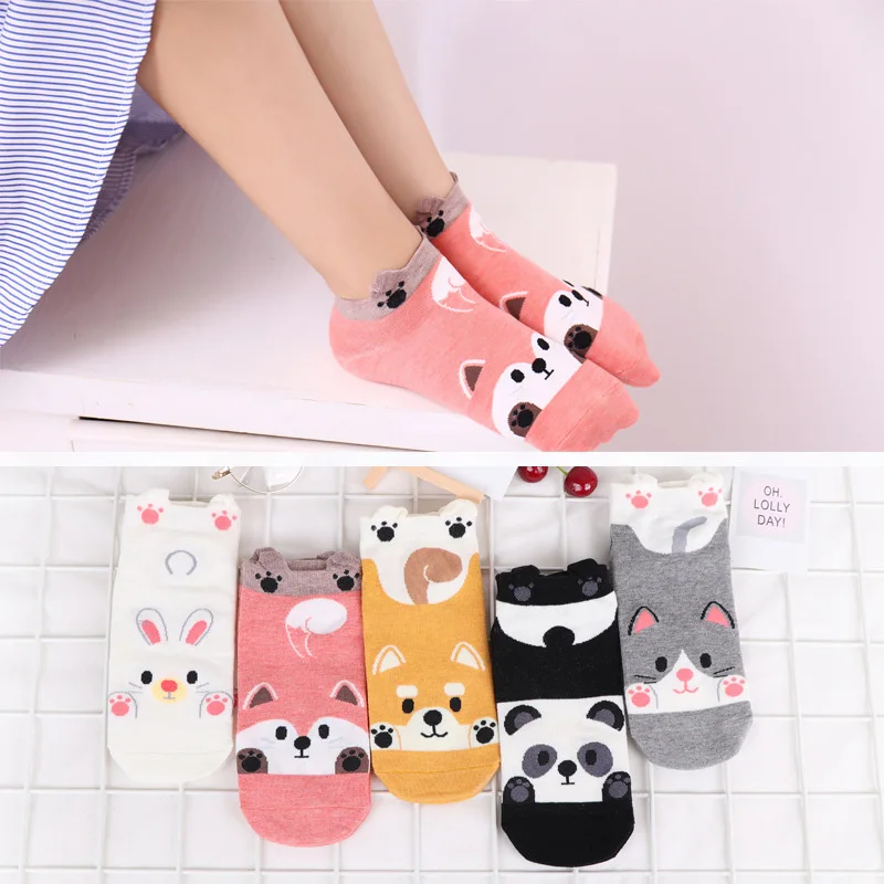 3D Мультфильм животных Носки Cute Cat Rabbit Fox Короткие носки Женщины Смешные