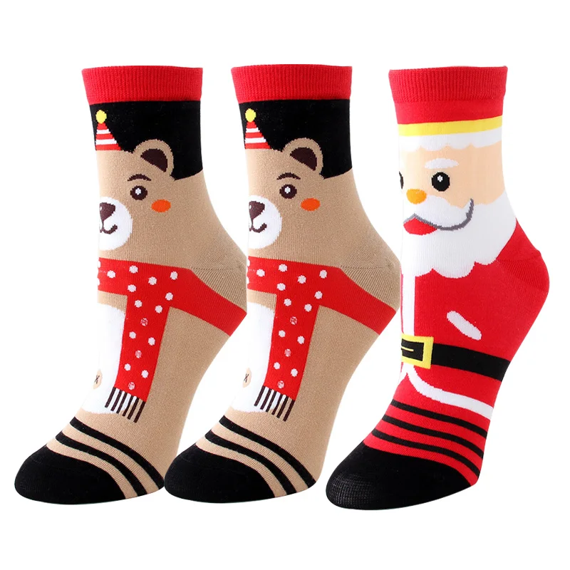 Цветные хлопчатобумажные носки женские милые Носки с рисунком каваи Носки с рисунком лося смешной Рождественский подарок для девочек 3 пар/лот# F - Цвет: T 3 pairs