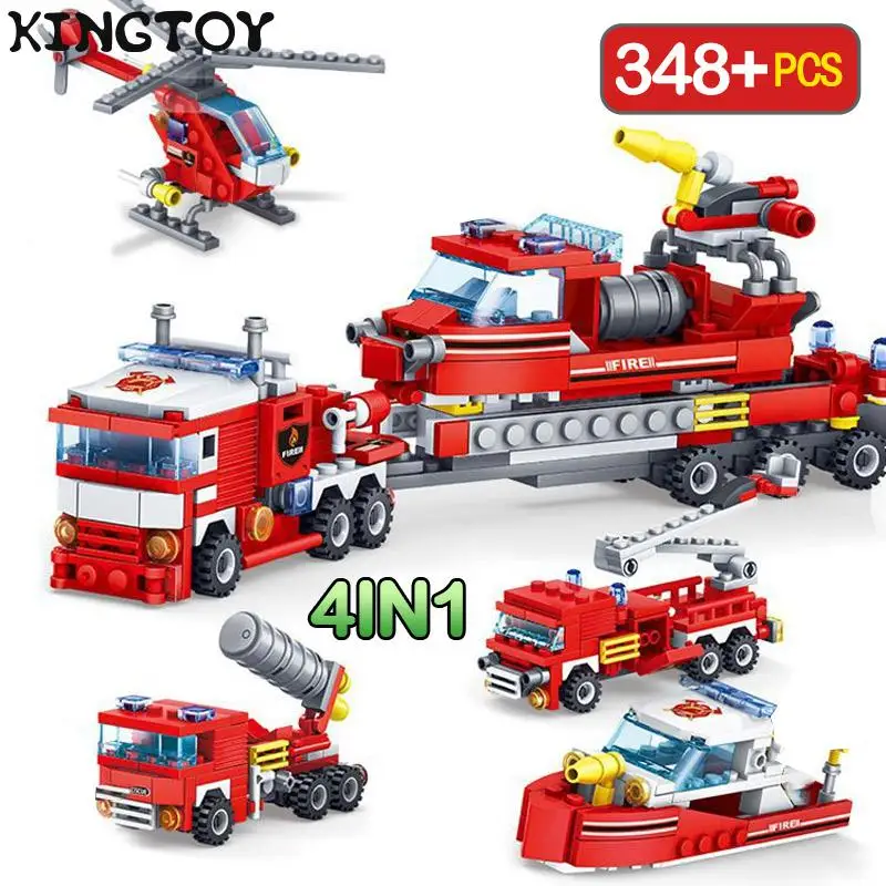 

Fire Station Car Helicopter Boat Building Blocks Compatible City Firefighter Figures Trucks Bricks Toys 1706981