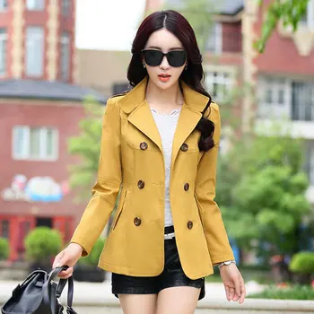 

Spring Autumn Women's New Double Rows Korean Version Of The Long Section Slim Thin Simple Size Windbreaker Trench Women