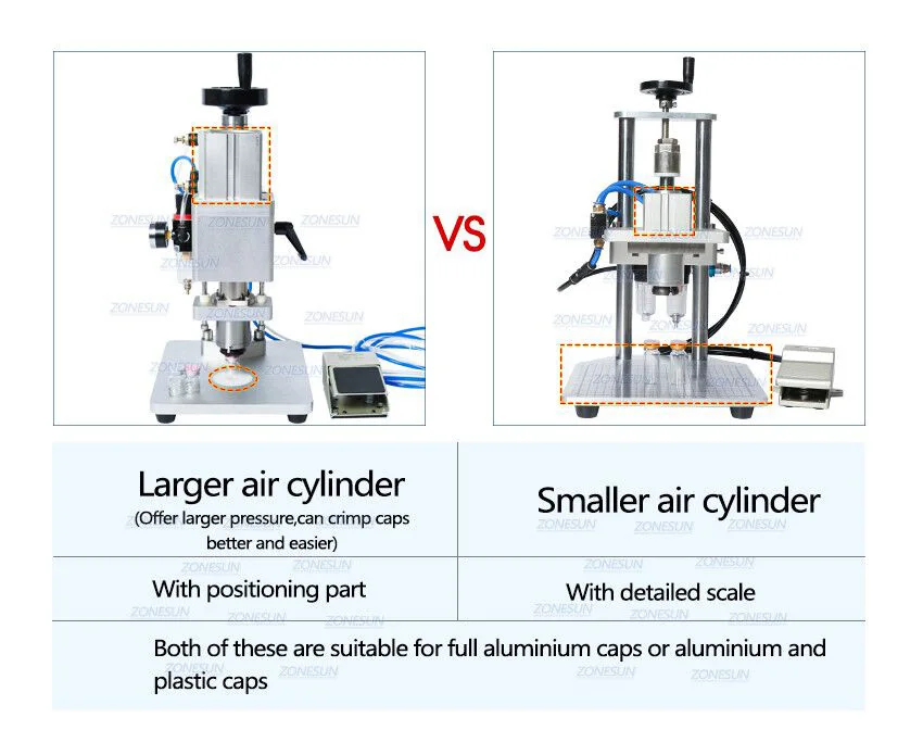 ZONESUN 13/20mm Pneumatic Aluminum Plastic Penicillin Capping Machine