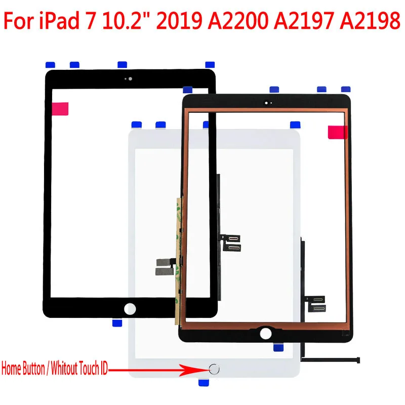 Para iPad 7th generación-10,2 2019 A2197 A2198 A2200 Digitalizador de pantalla táctil vidrio de sustitución con Sensor con botón de inicio
