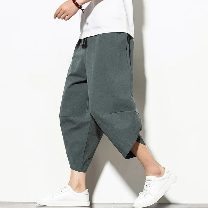 

Aransue Calf Length Trousers Dropshipping Summer Cotton Harem Pants Streetwear Men Casual Hip Hop Pantalons