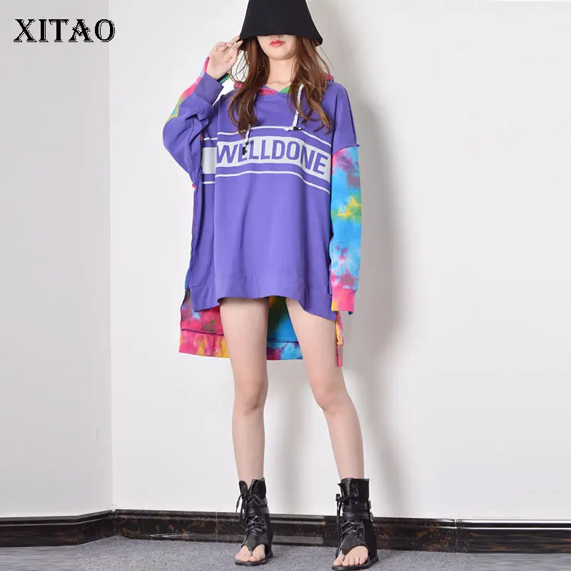 XITAO печать лоскутное нерегулярные повседневные толстовки для женщин осень свободные Модные корейский стиль маленький свежий с капюшоном воротник GCC2613