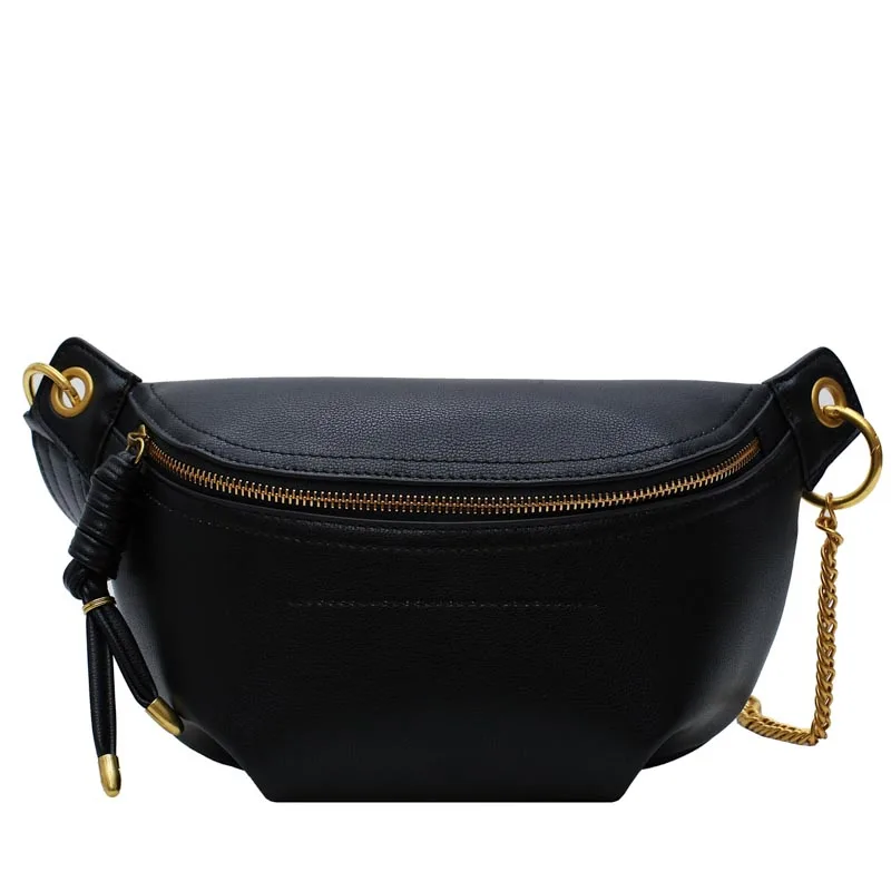 Модная сумка на пояс с цепочкой, Женская роскошная дизайнерская поясная сумка, Маленькая женская поясная сумка, чехол для телефона, ремень, сумки на плечо, кожаный кошелек - Цвет: Black