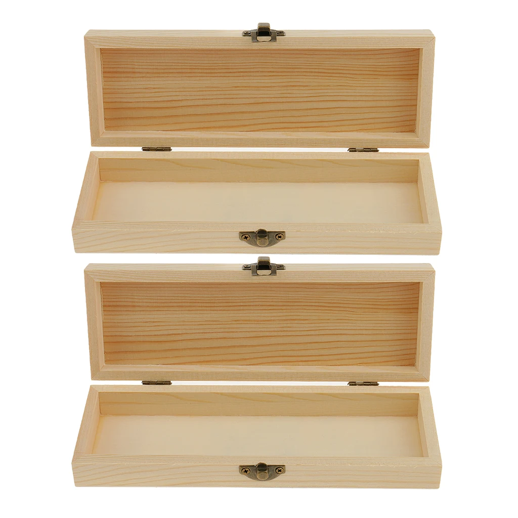 Set of 2, Unfinished Jewelry Trinket Storage Box Wooden Organizer Gift Case