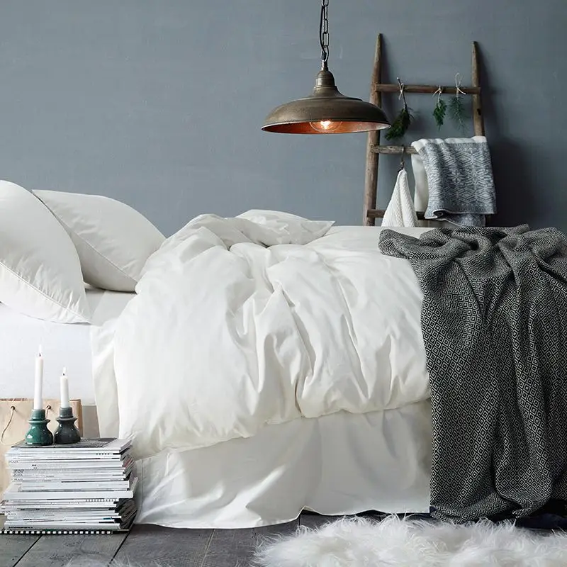 Luxury Egyptian Cotton Bedding Set Duvet Cover Sheet Pillowcase King Queen Size Gray Blue Bed Linen Solid Color Duvet Cover
