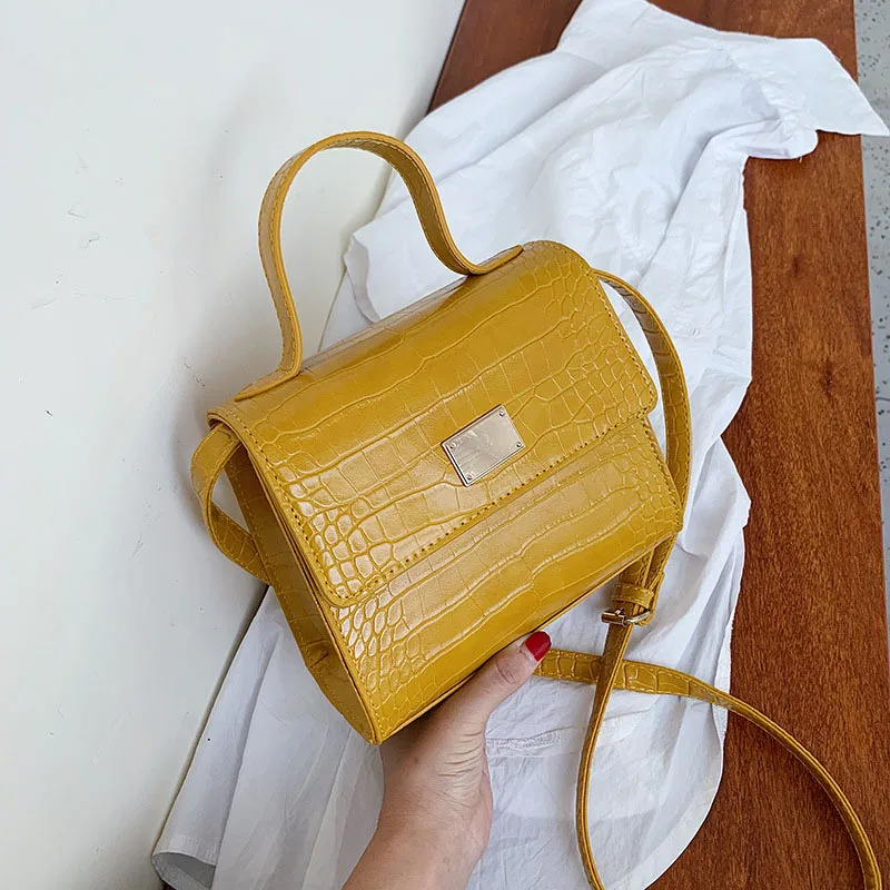 

Yellow Alligator Fashion Women Shoulder Bag Button Pure Color Brown Leather Female Crossbody Bag Messengers Handbag B570