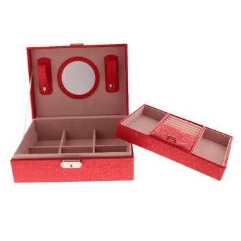 

PU Leather Mirror Jewelry Box Storage Organizer Earrings Necklace Display
