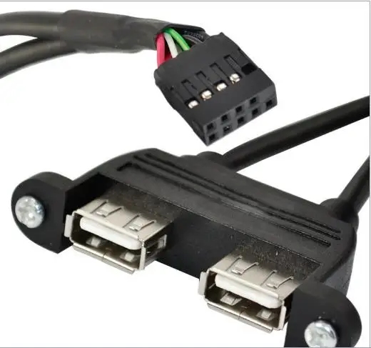 

25cm Dual USB 2.0 A female panel mount - 10Pin 0.1" header motherboard cable, desktop, notebook universal