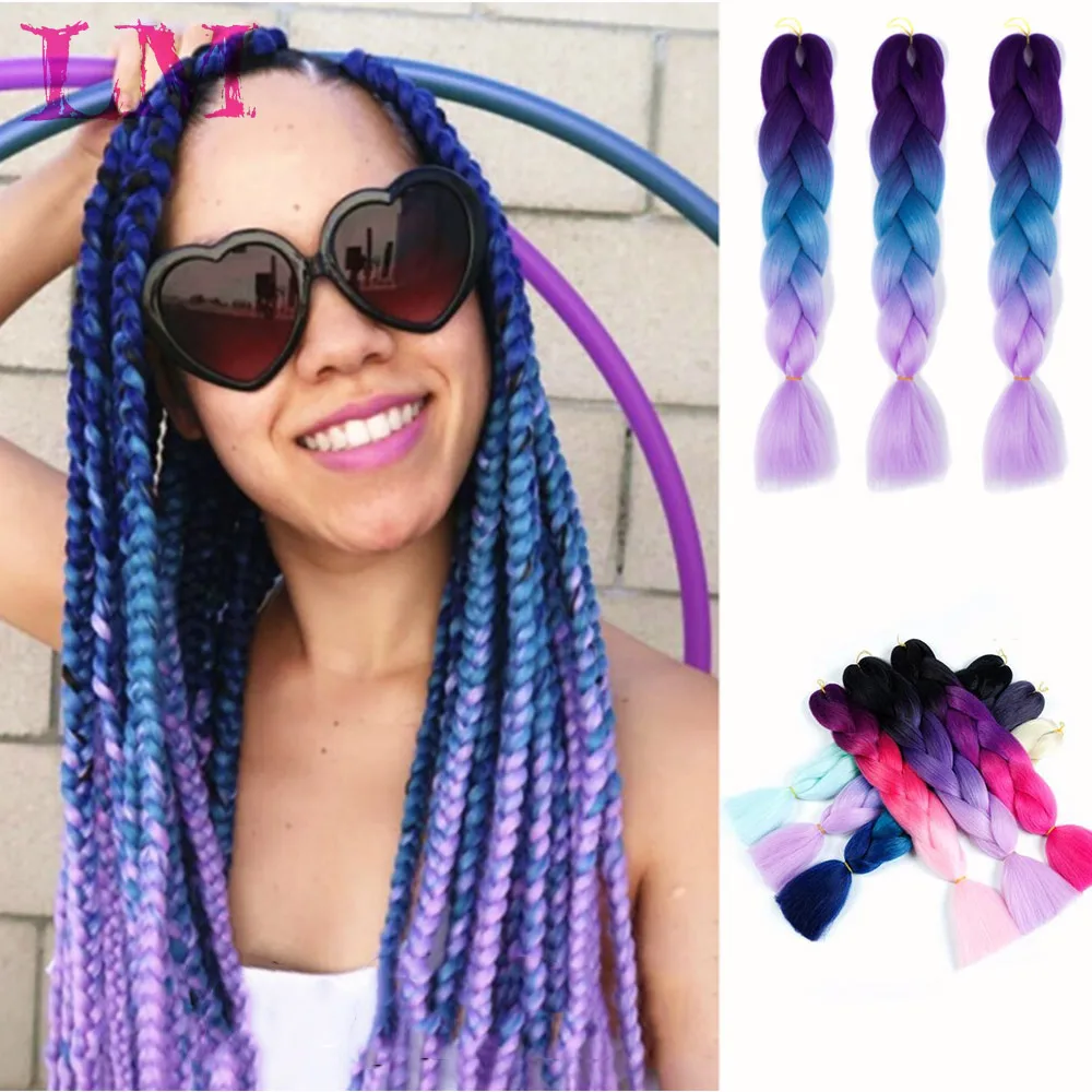 

LM 24''100g Colorful Braiding Hair African Afro Jumbo Hair Braids Colored Strands Ombre False Braiding Hair Synthetic Hair