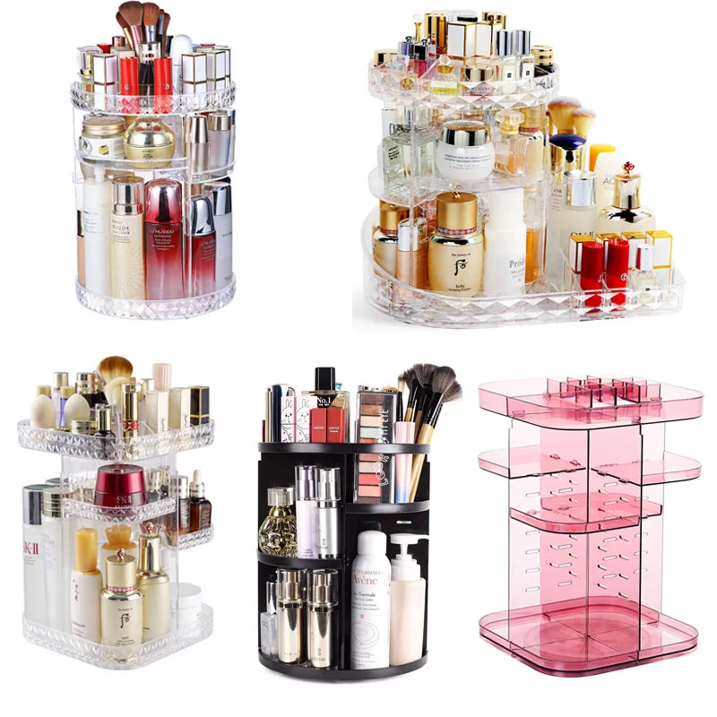 

360 Degree Rotating Cosmetic Storage Box Make-up Organizer Lipstick Holder Transparent Crystal Display Stand Large Capacity