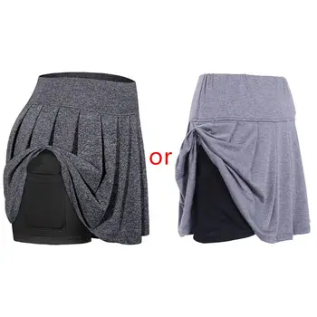 Women Sport Pleated Golf Skort High Waist 2 In 1 Tennis Skirt with Shorts Pocket