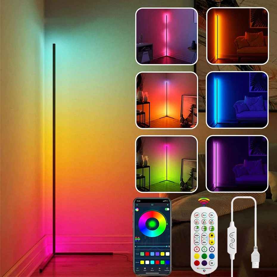 

Напольная светодиодная полоса RGB, цветные лампы SMD5050 с Bluetooth, прикроватный стоячий светильник для гостиной, спальни, украшение, 15 Вт