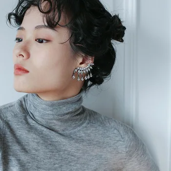 

Korean Cubic Zirconia Copper Plated Black Horse Eye Drill Tassel Earrings Women Female Fashion Arc Stud Earring Shine Joker