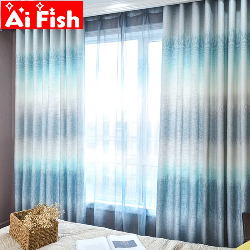Modern Simple linen Tulle Curtains For Living Room Window Rainbow Gradient Striped Shade Curtains For Bedroom Drapes MY171#5