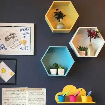 

Nordic Style Magnetic Movable Wall Hanging Decorative Shelf Hexagon storage holder rack Shelves Potted ornament For Home Office