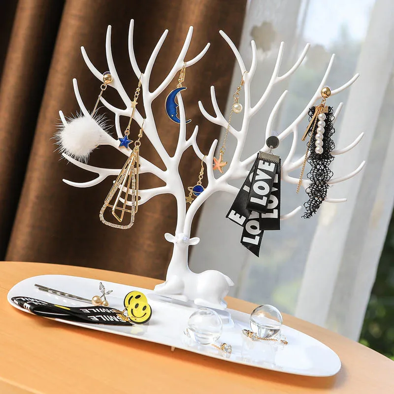 

Black Jewelry Rack Necklace Earrings Tray Tree Ring Bracelet Deer Storage Racks Jewelry Display Stand 1PC White Pendant