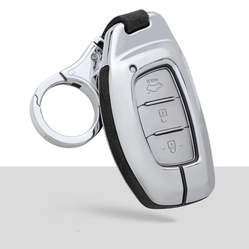 A-black keychain1 Замша кожа цинковый сплав чехол для дистанционного ключа от машины крышка для hyundai IX25 IX35 I20 I30 I40 hb20 Santa Fe Creta Solaris 3 кнопки - Название цвета: A-black keychain1