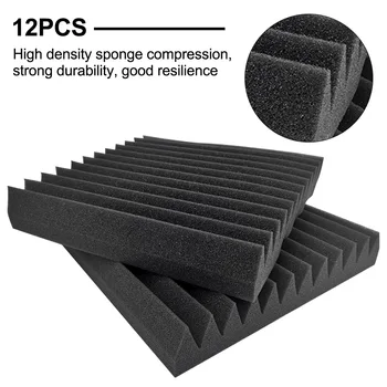 

12pcs For KTV Panels High Density Studio Sound Proofing Wedge Tiles Home Acoustic Foam Flameproof Noise Absorbing Treatment